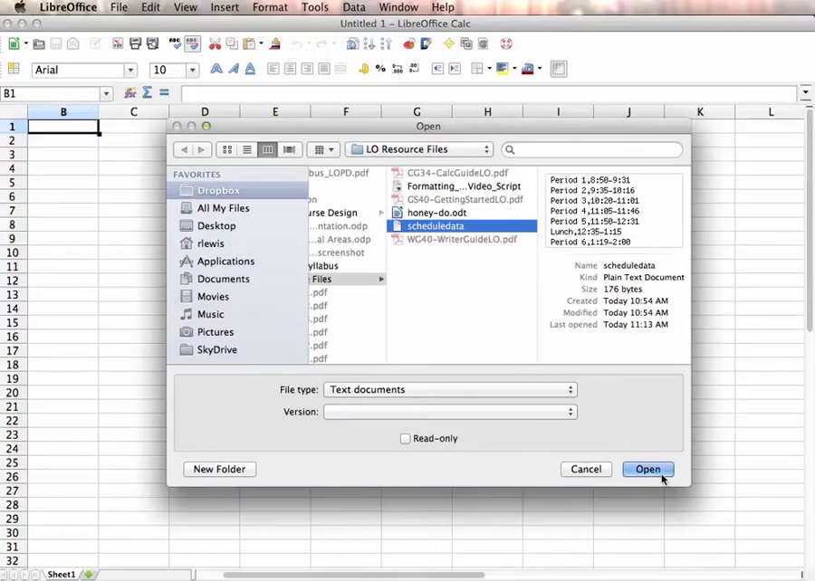 Filter to text documents and select the file